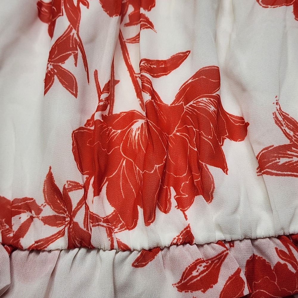 The Room Floral Off The Shoulder Crop Top Red White Smocked Ruffle Blouse - Picture 2 of 10